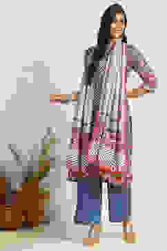 Blue Modal Geometric Printed Straight Suit Set image number 6