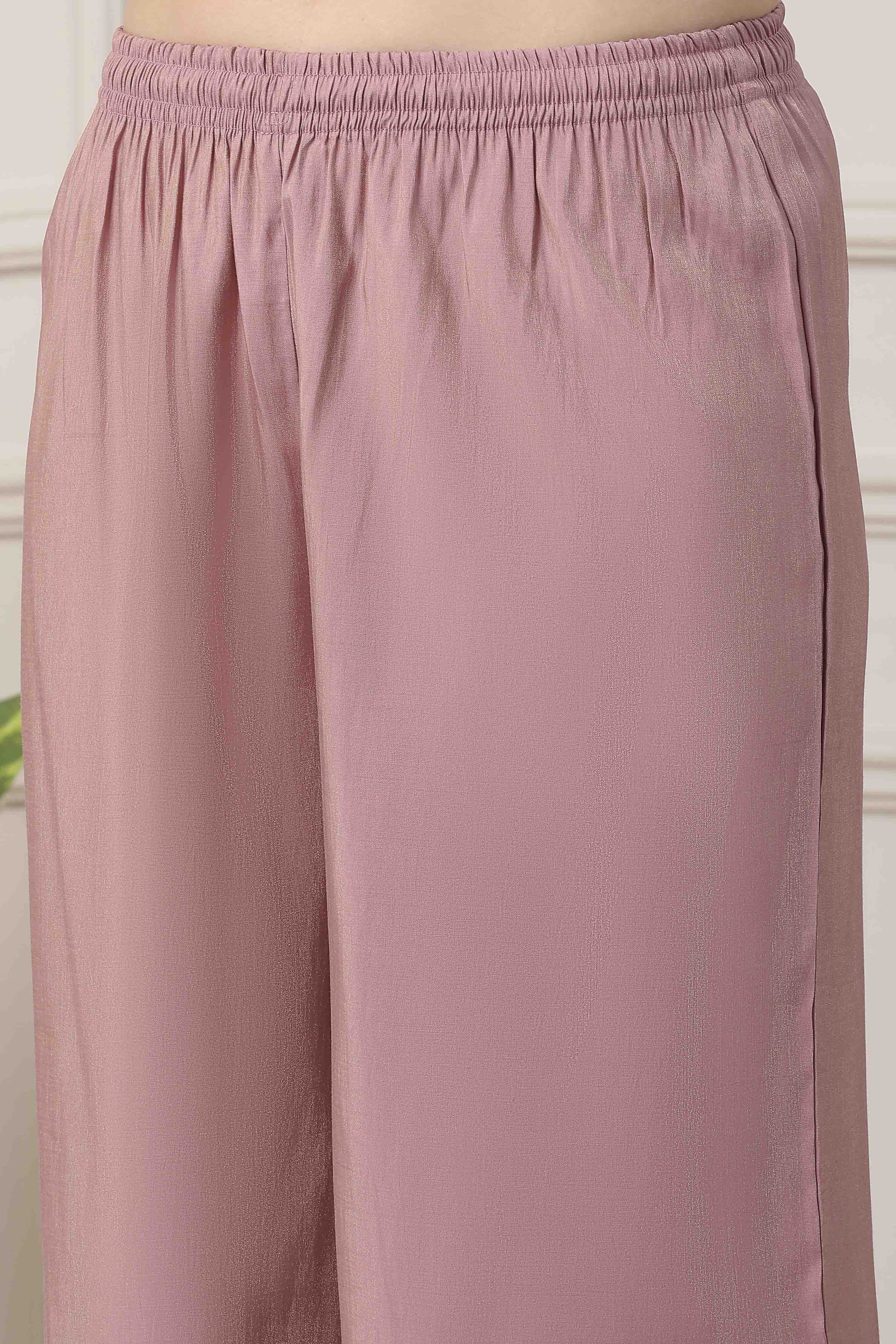 Pink Yoke Embroidered Straight Suit Set image number 2