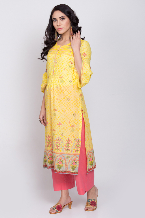 Yellow Straight Kurta image number 2