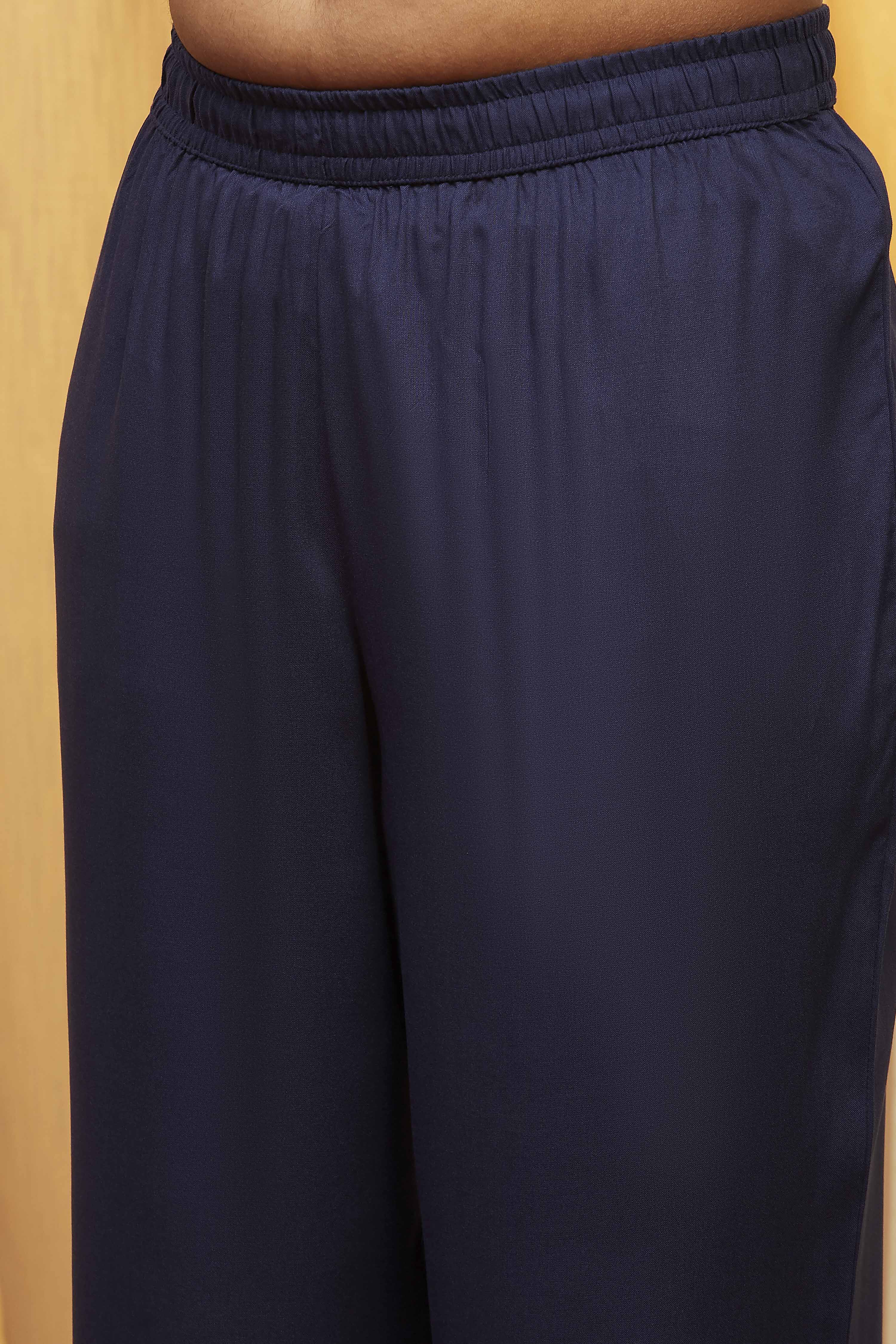 Blue Viscose Rayon Gathered Suit Set image number 2