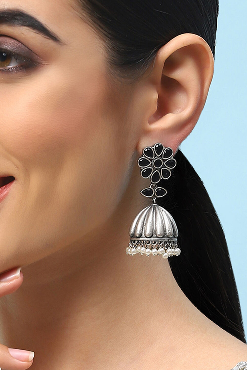 Oxidised Black Brass Earrings image number 1