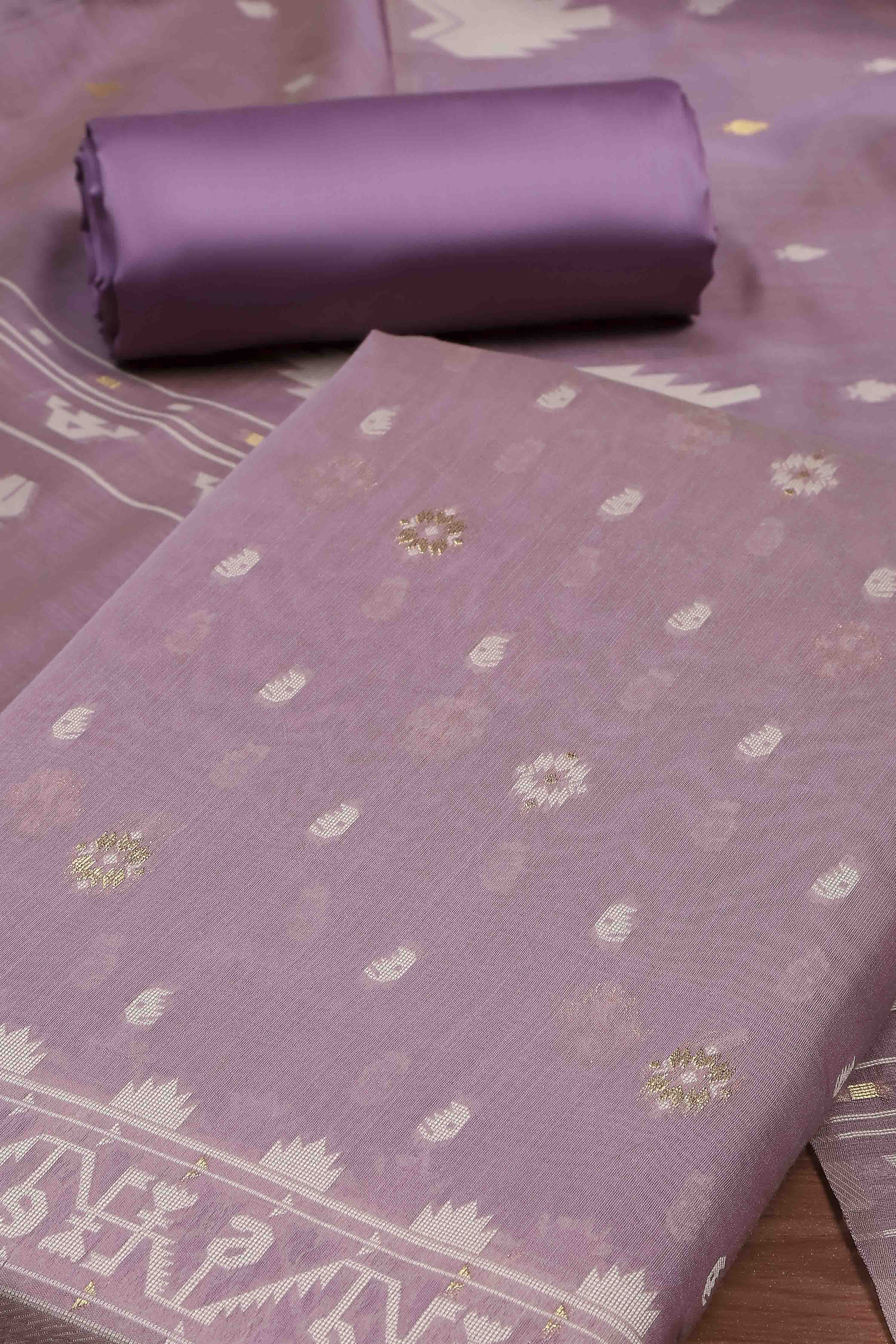 Light Blue Cotton Jamdani Unstitched Suit Set image number 1