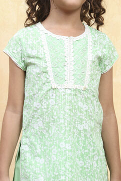 Green Cotton Straight Printed Kurta Pants Set image number 1