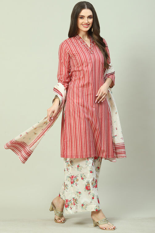 Blue Cotton Straight Kurta Palazzo Suit Set image number 7