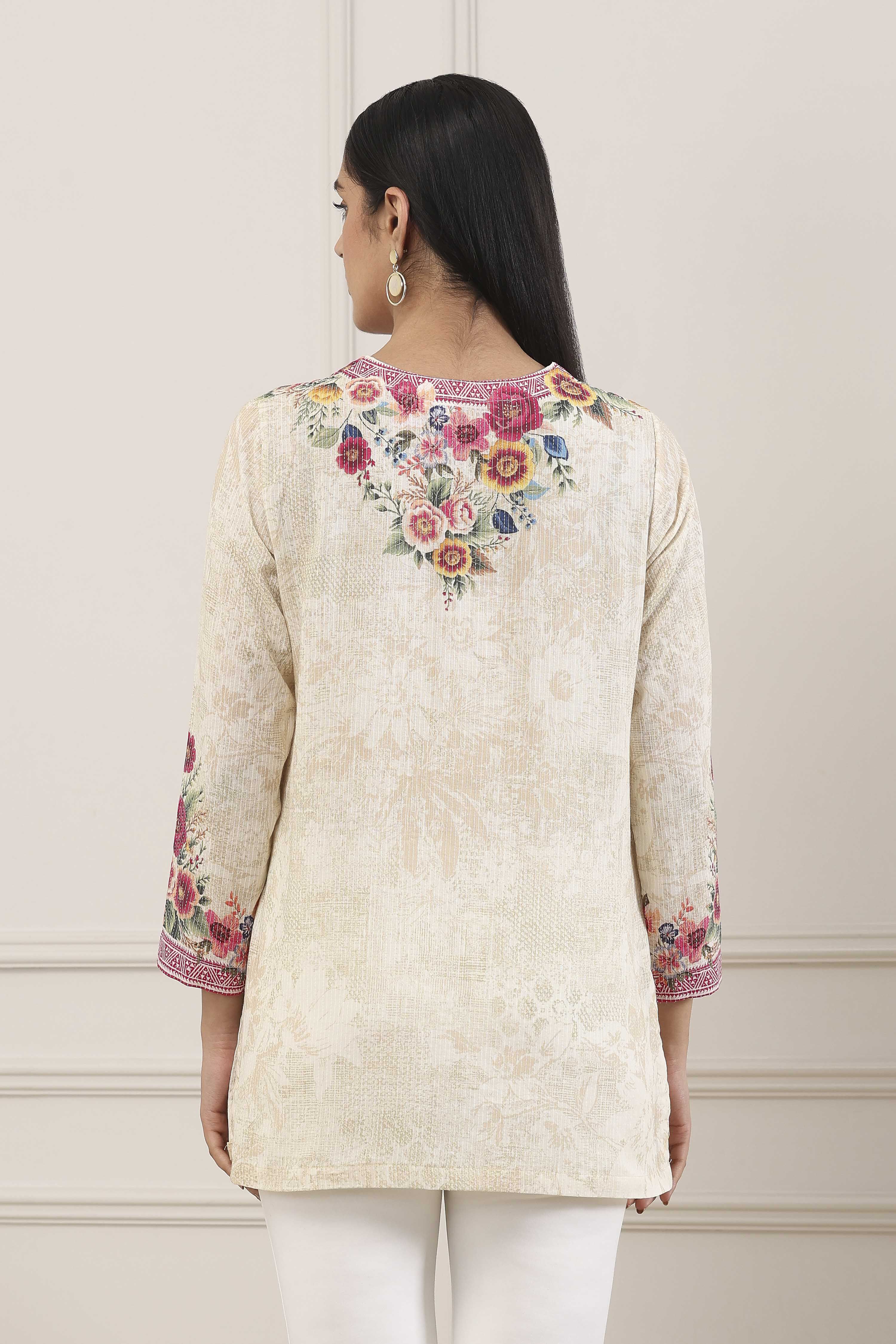 Beige Cotton Straight Shirt image number 3