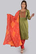 Green Unstitched dress material Suit Set image number 0