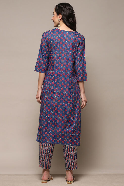 Blue Cotton Unstitched Suit Set image number 6
