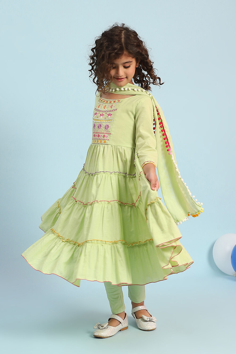Pastel Green Cotton Tiered Suit Set image number 6