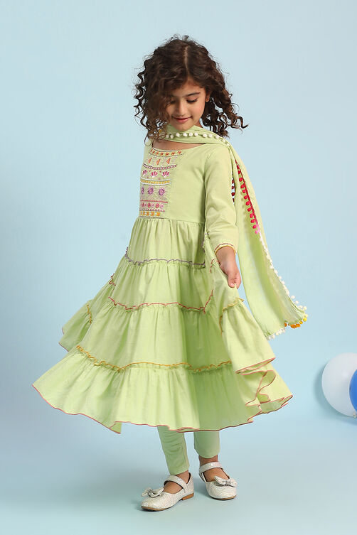 Pastel Pink Cotton Tiered Suit Set image number 6