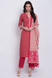 Red Cotton Straight Kurta Pant Suit Set image number 0