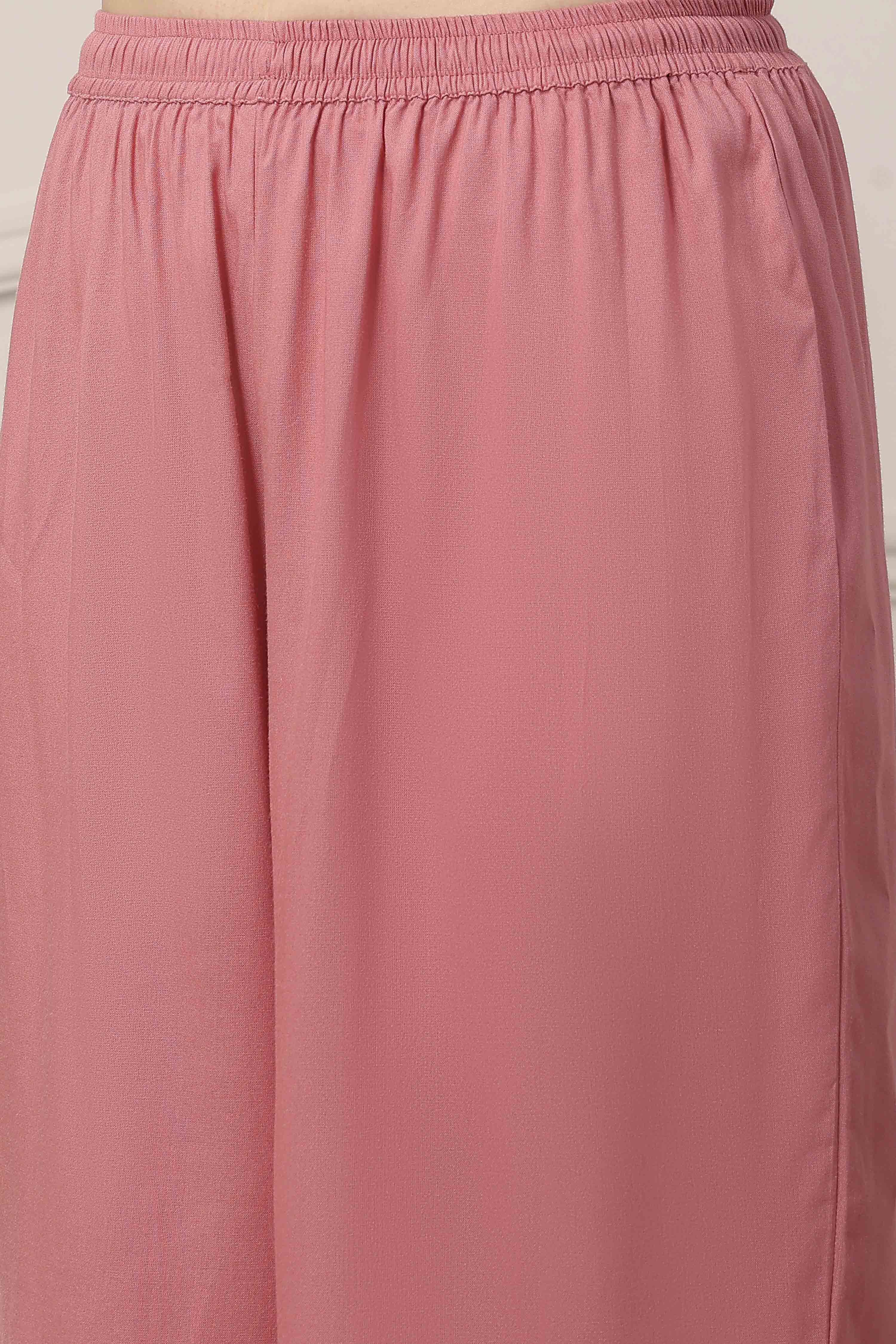 Peach Poly Georgette Straight Suit Set image number 2