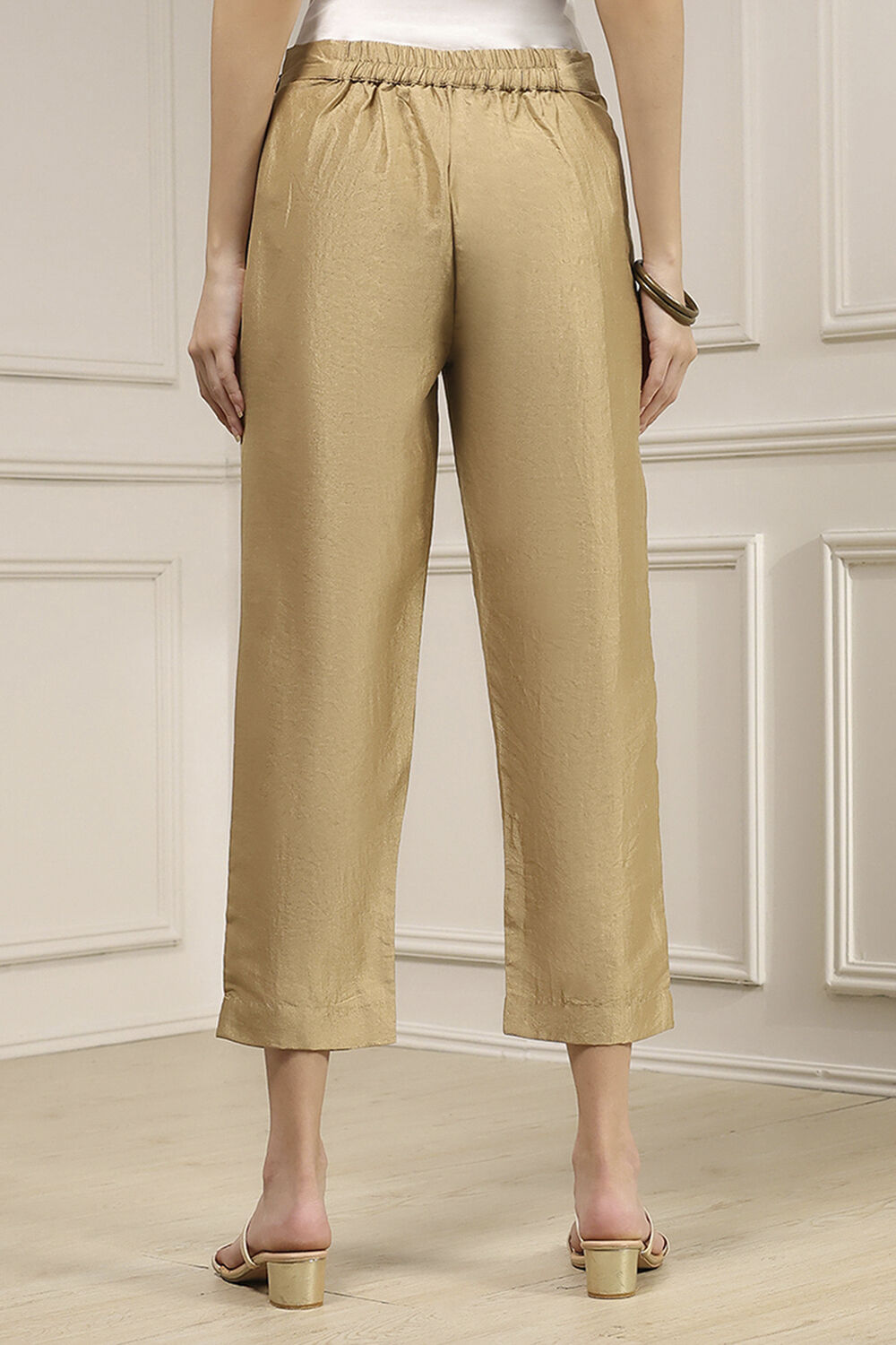 Beige Viscose Rayon Straight Pants image number 3