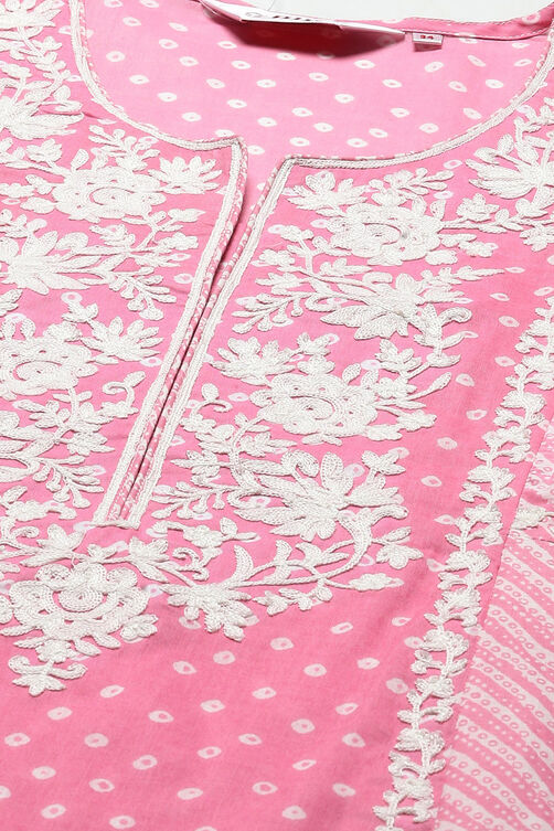 Rose Pink Cotton Layered Kurta Suit Set image number 1