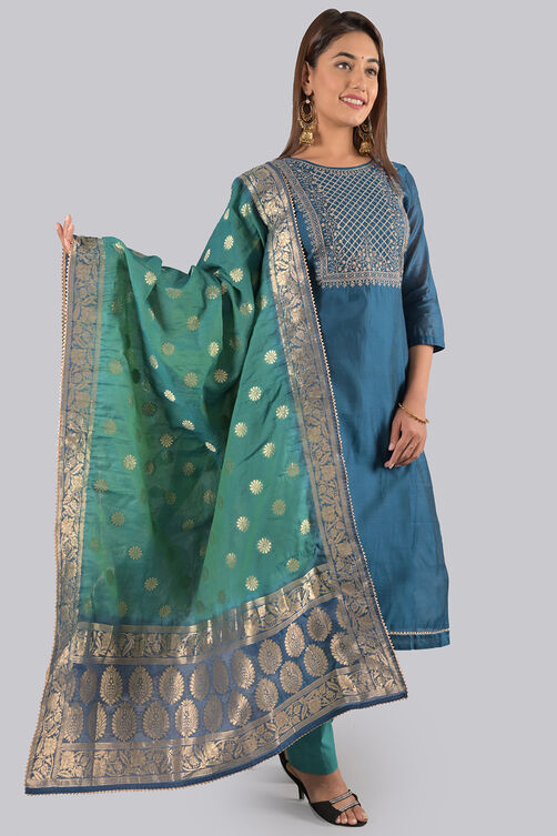 Blue Unstitched dress material Suit Set image number 3