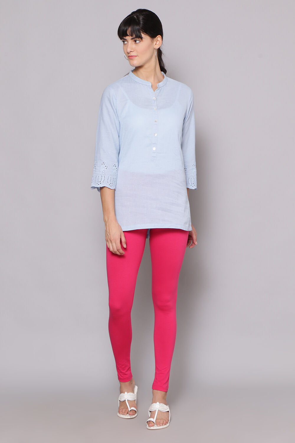 Fuchsia Cotton Blend Solid Churidar image number 3