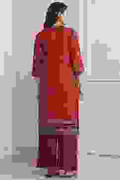 Red LIVA Straight Printed Kurta image number 3