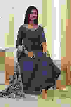 Blue Cotton Foil Printed Anarkali Suit Set image number 0