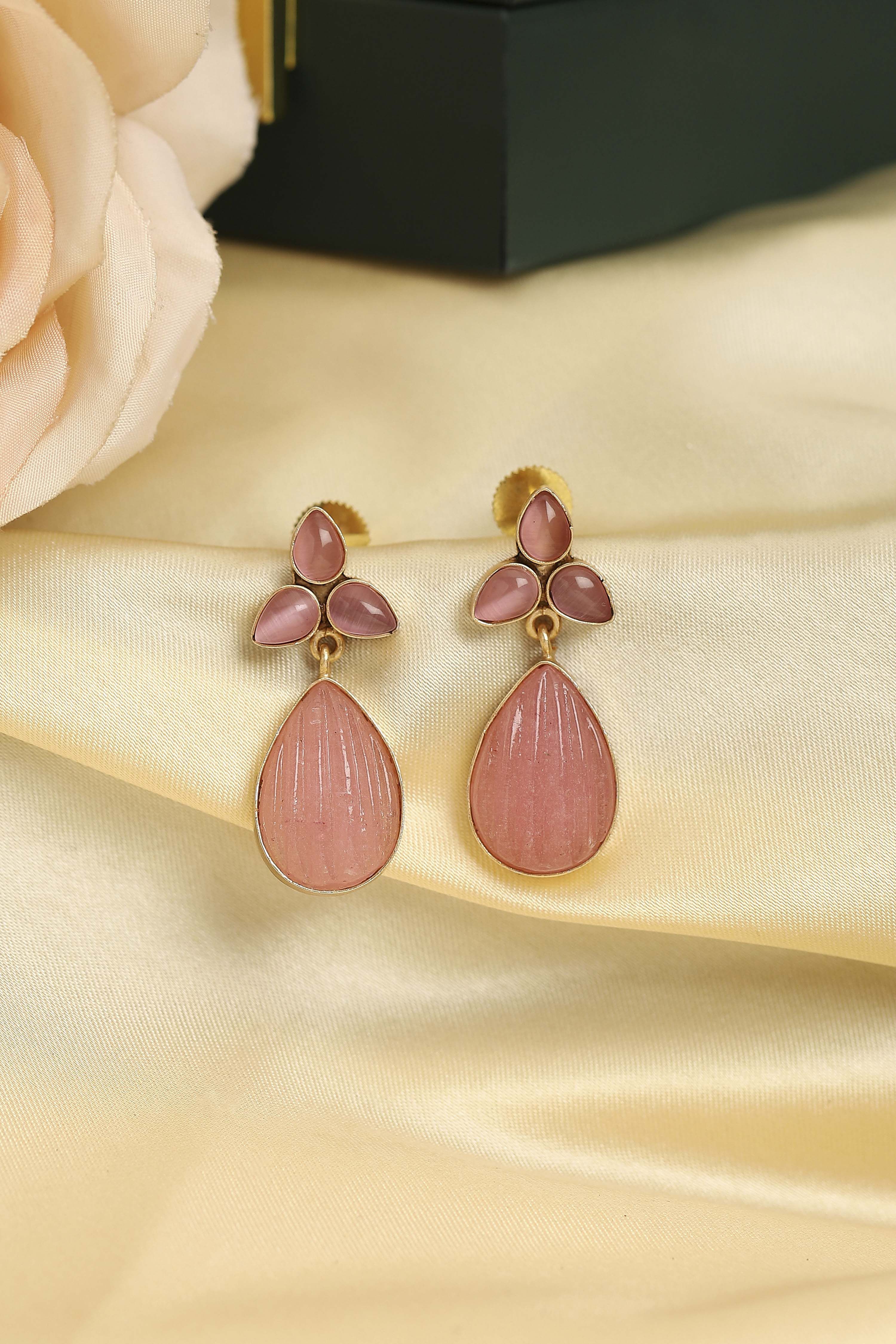 Pink Gold Plated Brass Studded Drop Earrings image number 0