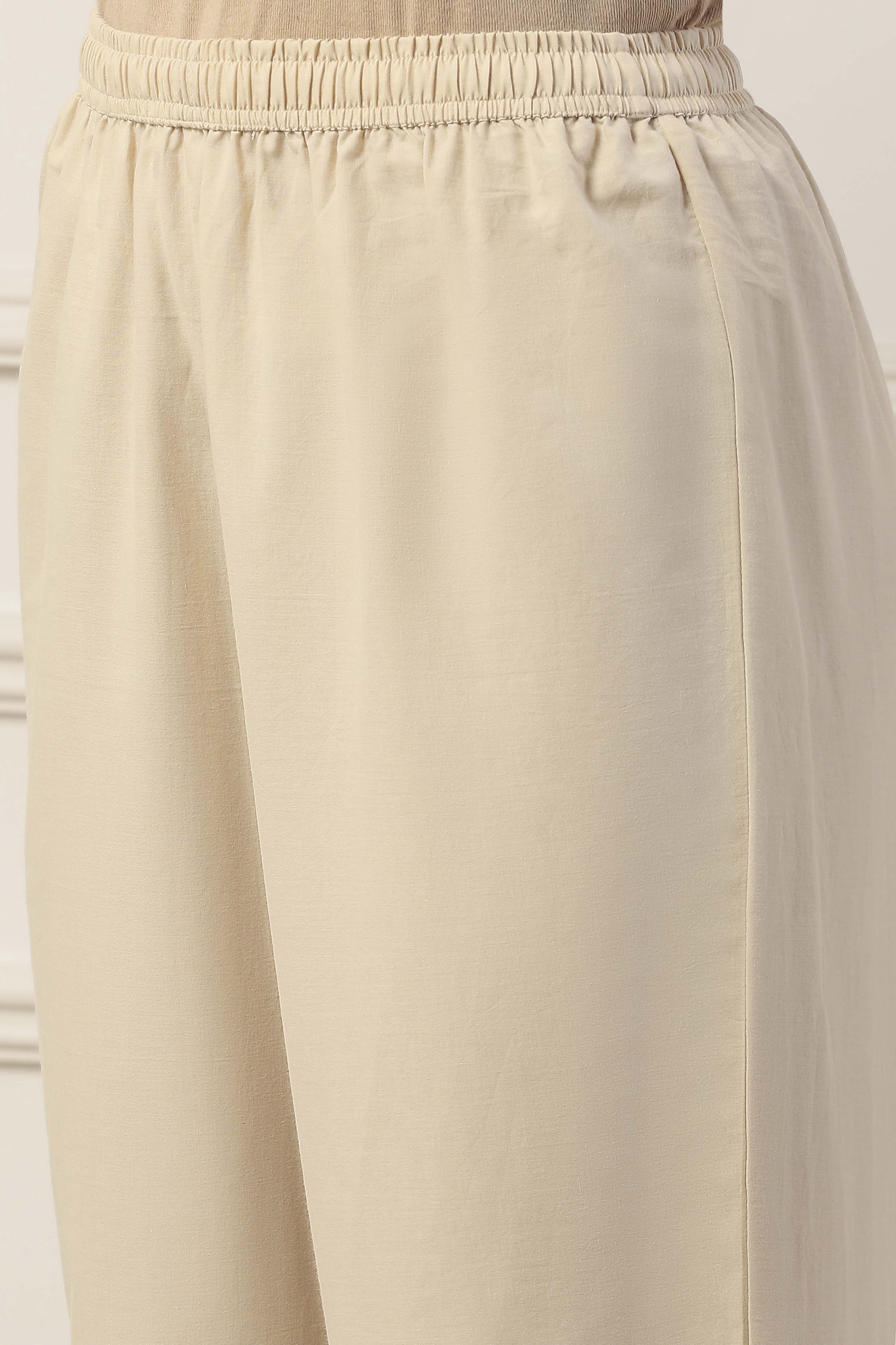 Beige Cotton All-Over Floral Straight Suit Set image number 2