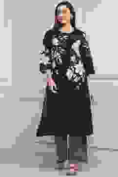 Black Cotton Floral Printed Straight Kurta Set image number 0