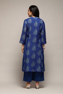 Royal Blue Polyester A-Line Printed Kurta Palazzo Suit Set image number 4