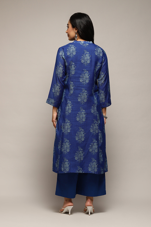 Pink Poly Chanderi A-Line Printed Kurta Palazzo Suit Set image number 4