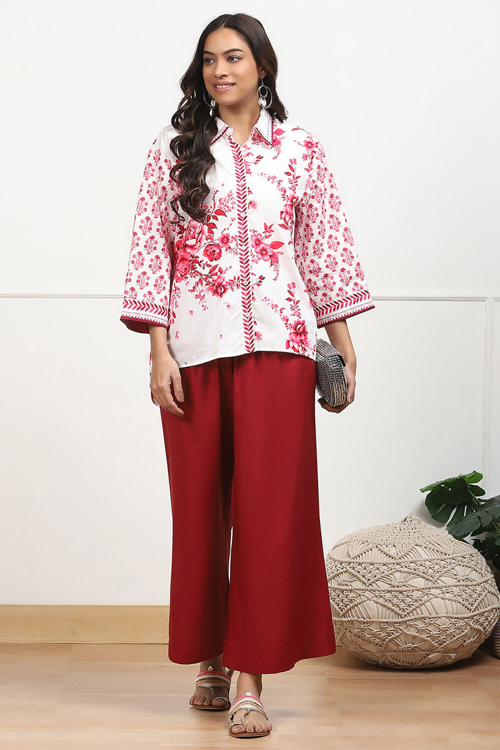 Maroon Viscose Solid Straight Palazzo image number 0