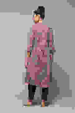 Peach & Blue Polyester Straight Printed Kurta image number 4