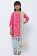Pink And Blue Cotton Straight Kurta Salwar Suit Set image number 0