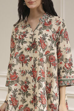 Off-White and Red Cotton A-Line Shirt image number 1