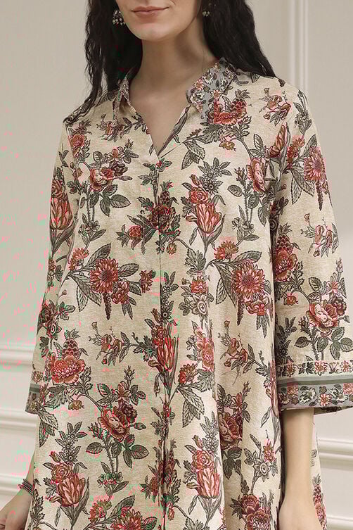Off-White and Red Cotton A-Line Shirt image number 1