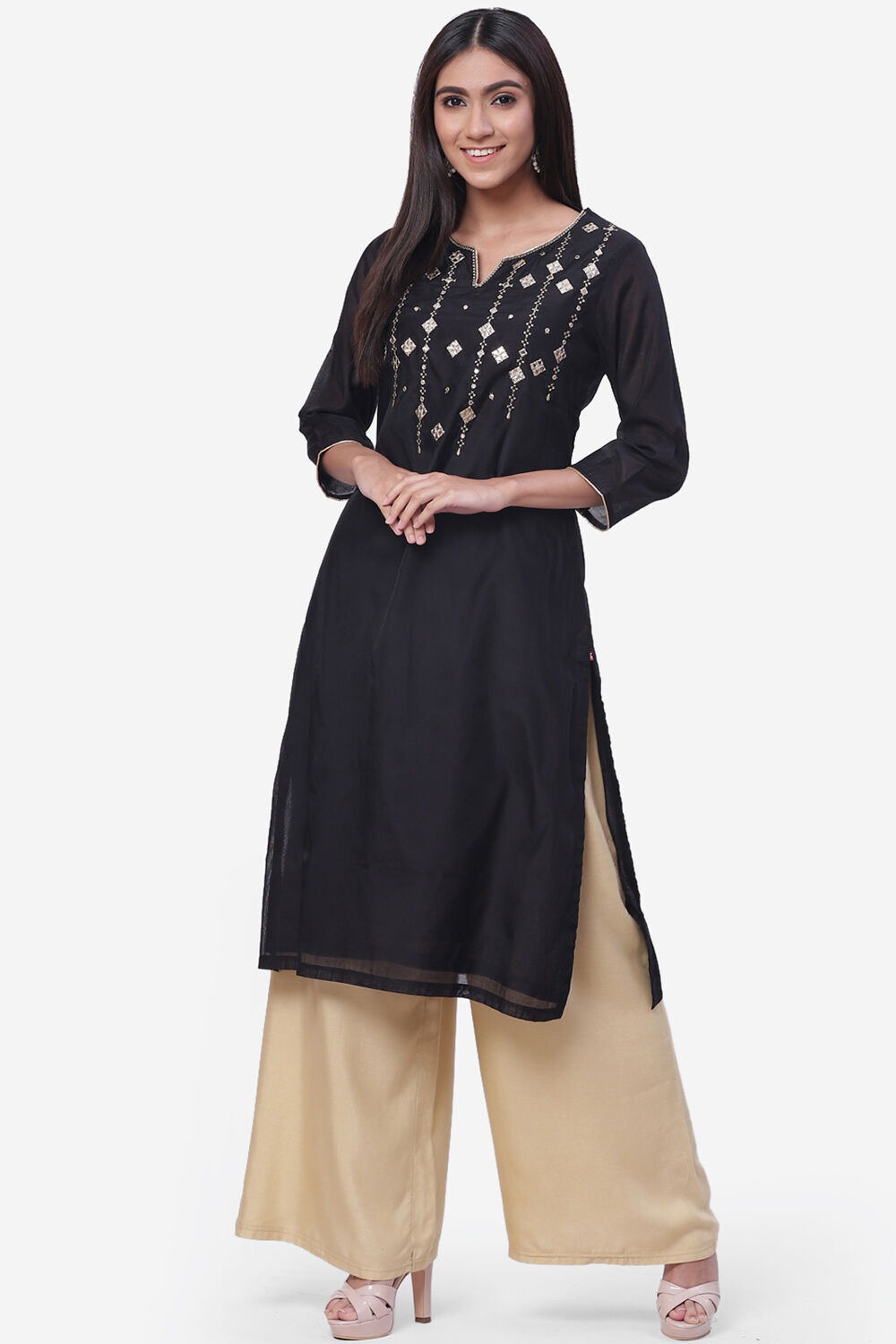Black Art Silk Kurta image number 2