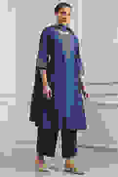 Blue Chanderi Embroidered Straight Suit Set image number 5