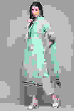 Blue Cotton Blend Floral Digital Print Unstitched Suit Set image number 5