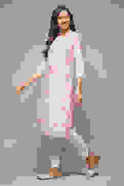 Pink Viscose Straight Printed Kurta image number 3