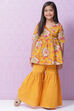 Red Cotton Flared Printed Kurta Set image number 0