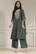 Green Viscose Rayon Straight Solid Suit Set image number 5