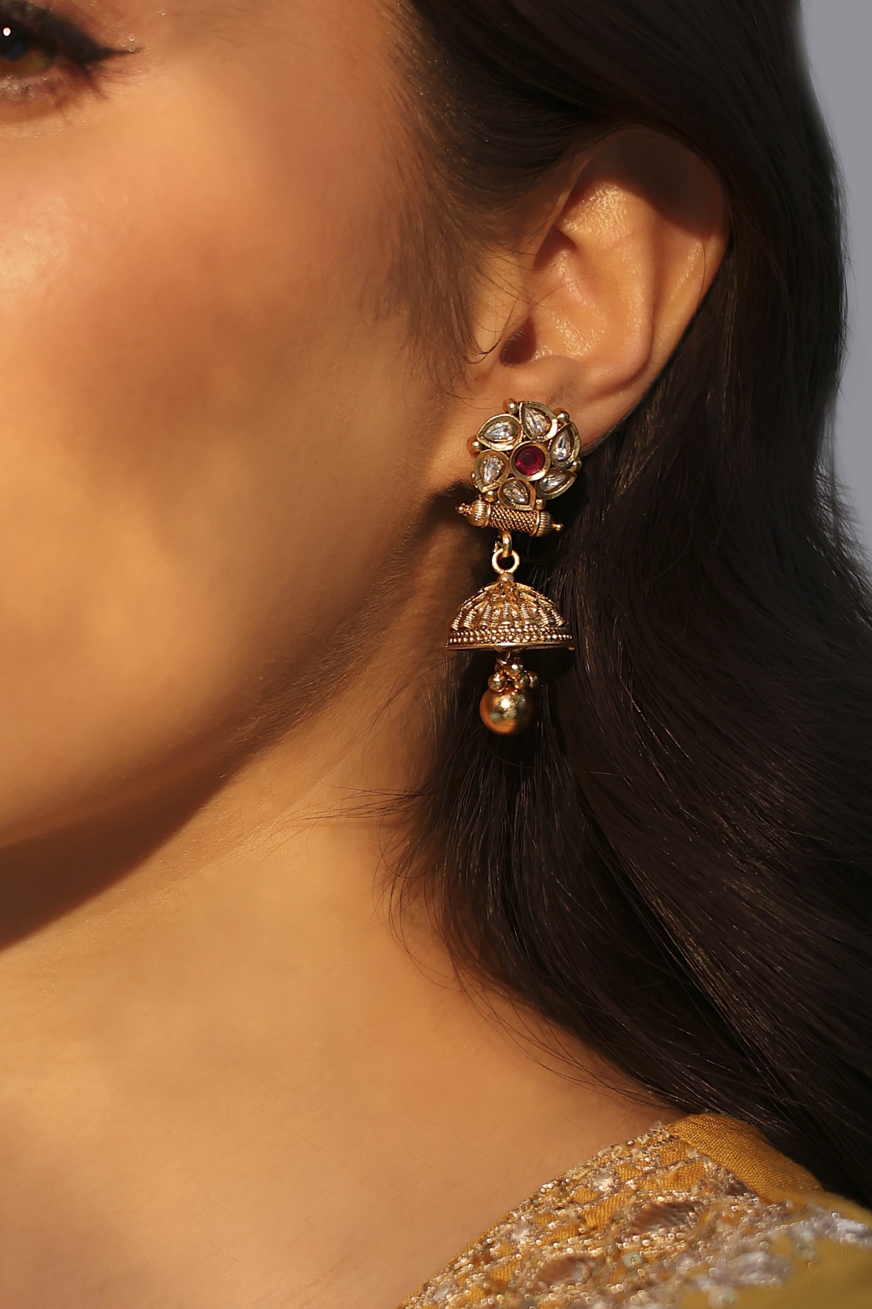 Red Alloy Temple Jhumka image number 1