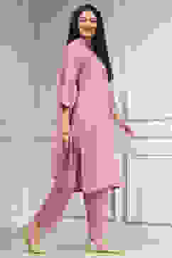 Pink Embroidered Straight Suit Set image number 5