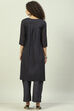 Black Cotton Straight Kurta Palazzo Suit Set image number 4