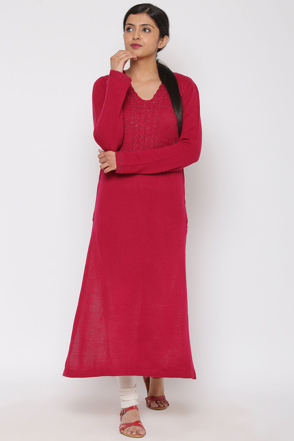 Brick Red Woolen Kurta image number 0