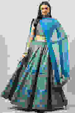 Turquoise Art Silk Straight Kurta Lehenga Suit Set image number 0