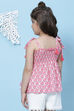 Off White Pink Cotton Smocking Printed Top image number 4