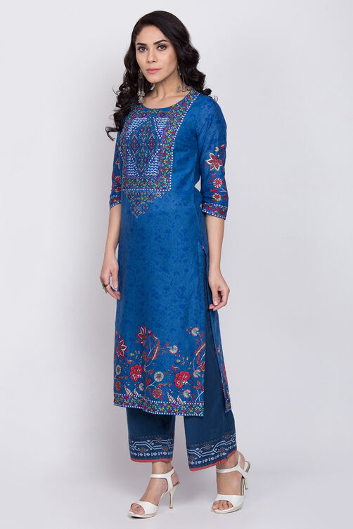 Red Cotton Straight Printed Kurta image number 2