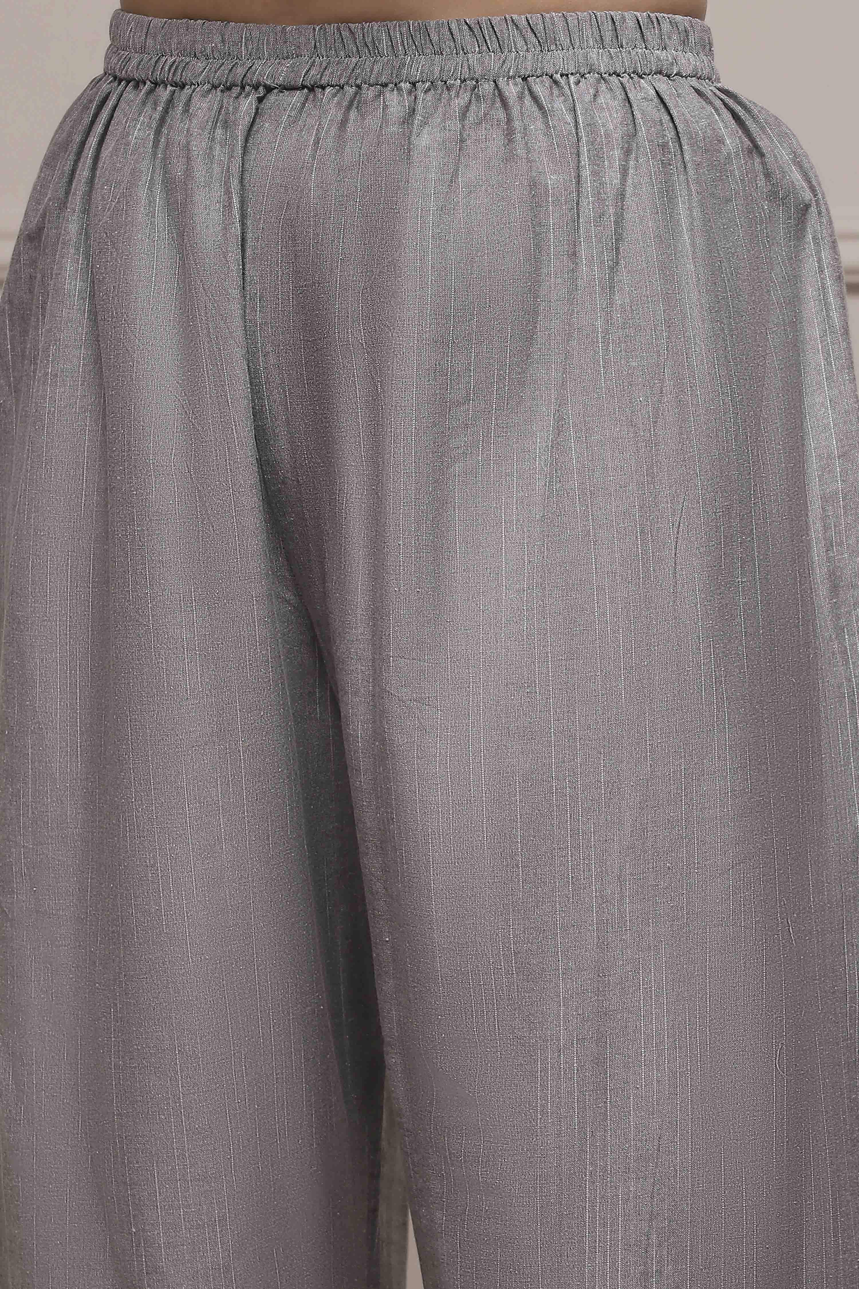 Grey Cotton Blend Woven Unstitched Suit Set image number 3