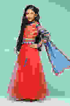 Red Polyester Short Kurta Printed Suit Set image number 5