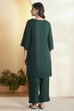 Green Viscose Rayon Yoke Design Solid Straight Kurta Set image number 6