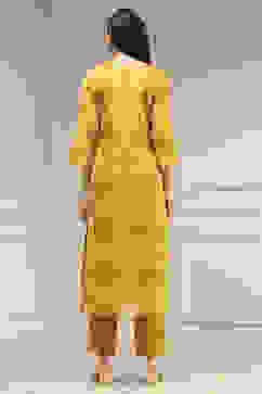 Yellow Cotton Machine Embroidered Unstitched Suit Set image number 5