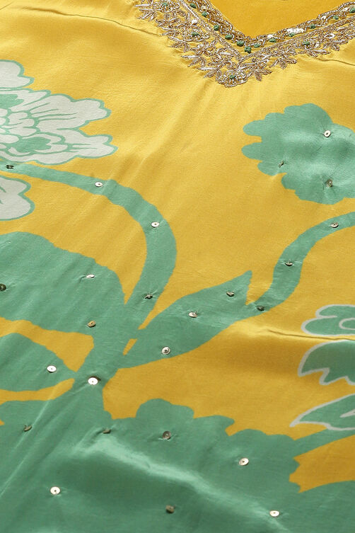 Yellow Crepe Unstitched Suit set image number 2