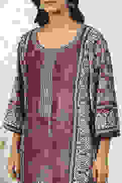 Rust Velvet Digital Print Unstitched Suit Set image number 2